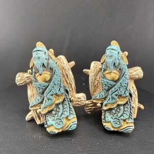 Vintage Dina Clip On Earrings Gold Tone Asian Theme